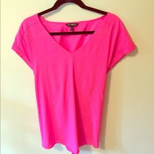 Express XL silky short-sleeve blouse in neon pink